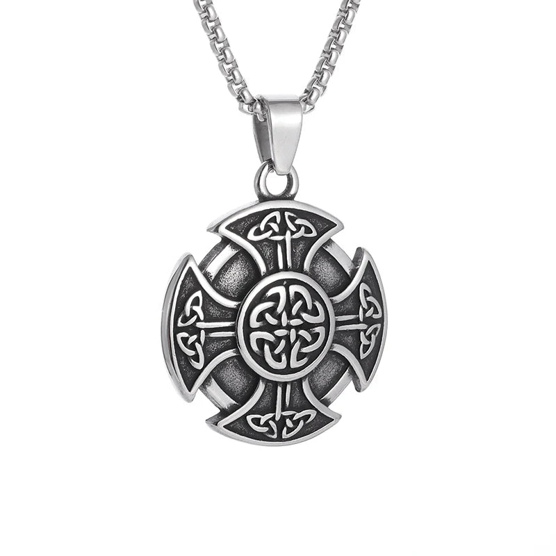 Popular Retro Style Celtic Knot Shield Pendant Necklace Men Women Amulet Hip Hop Punk Personalized Jewelry