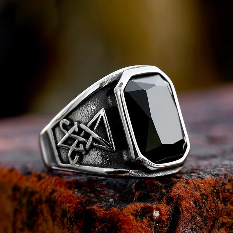 BEIER 2023 New Updated Design Lucifer Satan Signet  Ring For Men With Black Stone Stainless Steel Vintage Jewelry Gift Wholesale