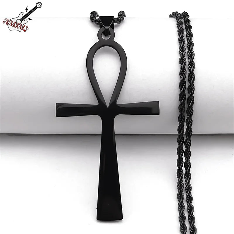 Ankh Cross Key of Life Necklace for Women Men Stainless Steel