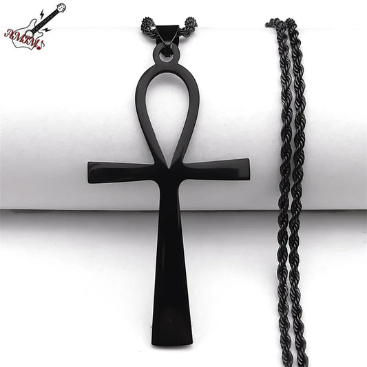 Ankh Cross Key of Life Necklace for Women Men Stainless Steel Silver Color Egyptian Protection Necklaces Jewelry N6226S02