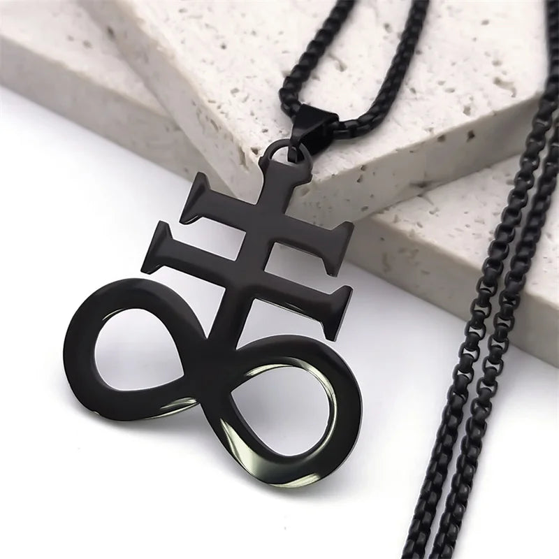 Satan Cross Necklaces Men Women Black Stainless Steel Church of Satan