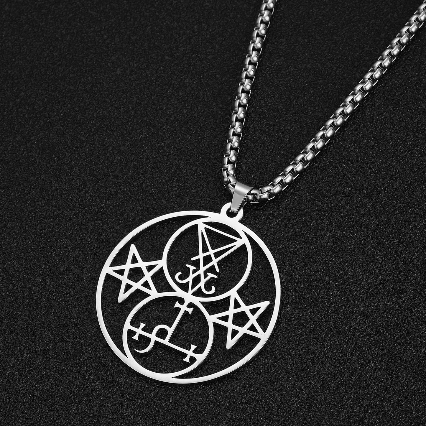 Herrenhalskette, Dämonenseite von Luzifer Lilith, satanische Halskette, Siegelsiegel, Symbol von Choronzon, Anhänger, Satan, Pentagramm, Schmuck