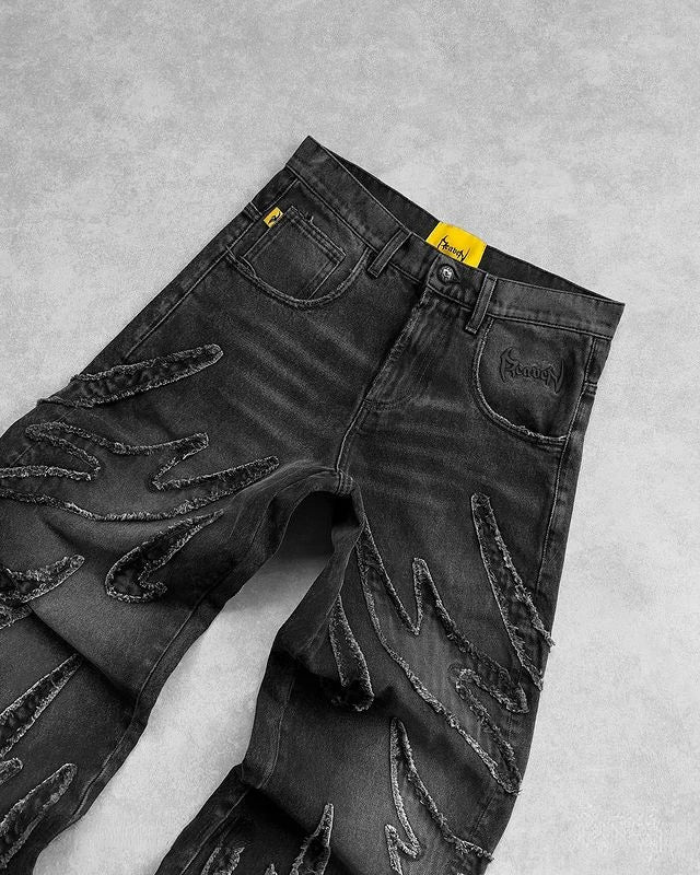 Jeans larghi da uomo Y2k Hip Hop Distressed Retro Pantaloni neri oversize con ricamo Harajuku Gothic Pantaloni a gamba larga Streetwear