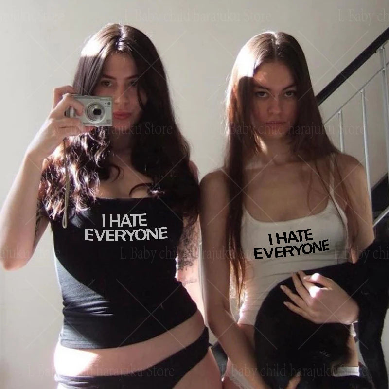 I HATE EVERYONE Print Gothic Tank Tops Summer Fashion Chic