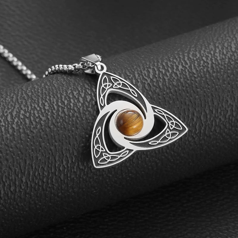 Stainless Steel Celtic Trinity Pendant Witchcraft Knot Necklace Men Women Lucky Celtic Knot Amulet Jewelry