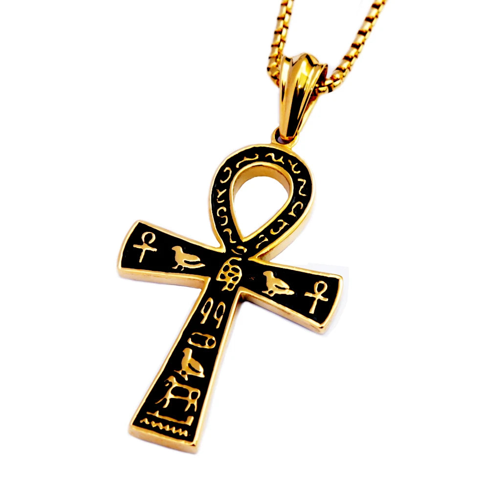 Fashion Ancient Egyptian Ankh Cross Necklace For Men Stainless Steel Vintage Biker Pendant Amulet Jewelry Gifts Dropshipping