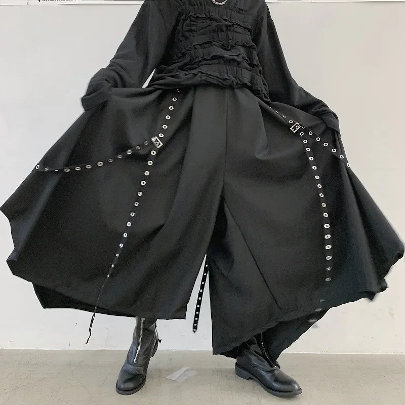 Männer Band dunkel schwarz breite Bein Hose männliche Frauen Japan Punk Gothic Harem Hose Kimono Rock Hose