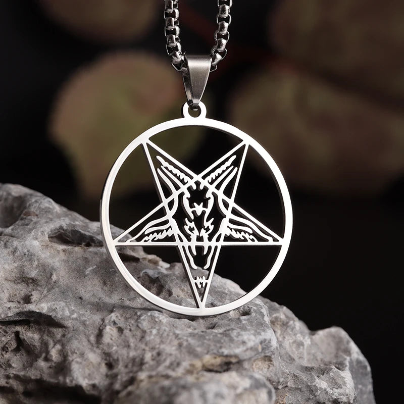 Gothic Satanische Ziegenhalskette Herren Santa Baphomet Pentagramm Satan Luzifer Edelstahl Anhänger Hexe Amulett Schmuck