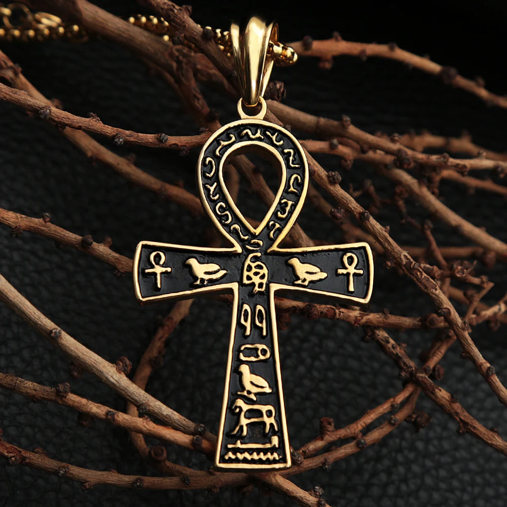 Fashion Classic Vintage Egypt Ancient Ankh Cross Pendant Necklace for Men Trend Punk Women Glamour Jewelry