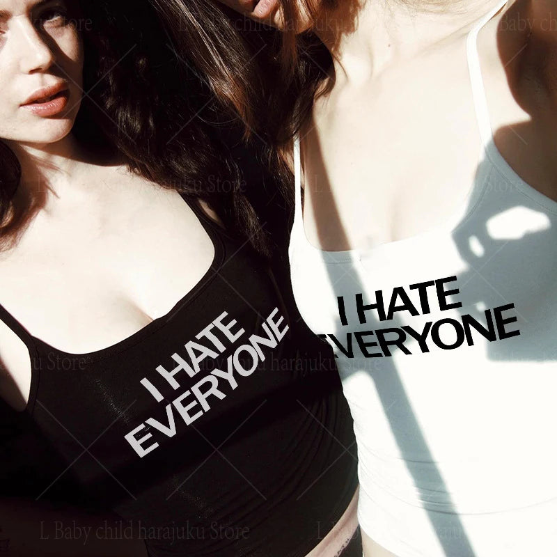 I HATE EVERYONE Print Gothic Tank Tops Summer Fashion Chic