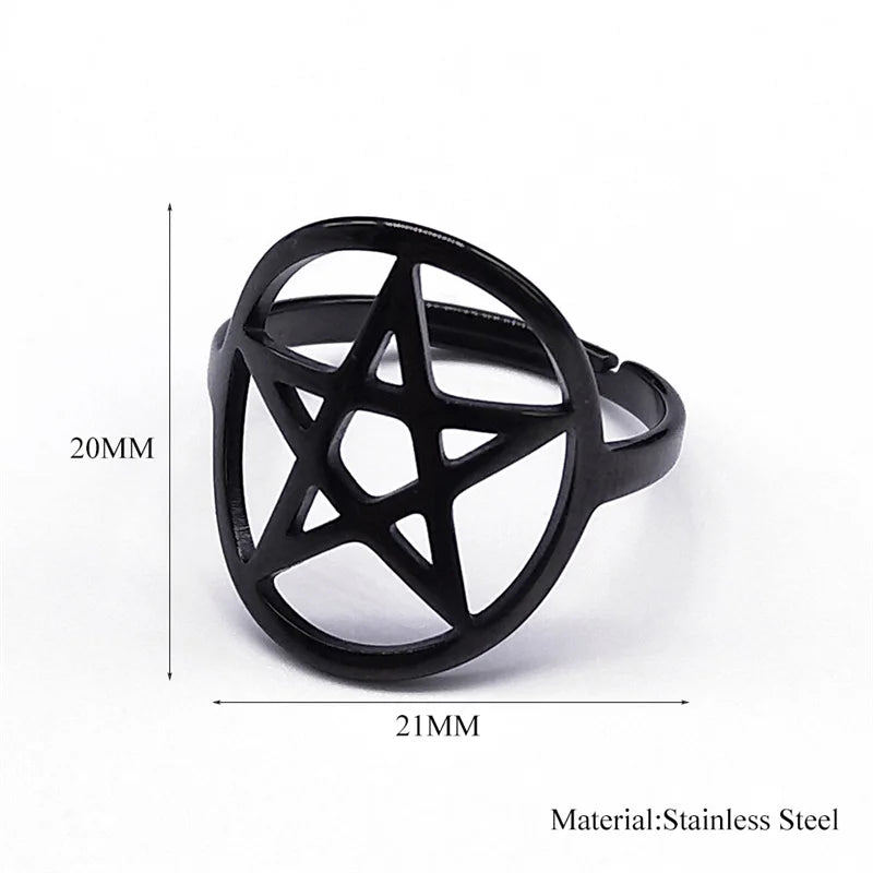 Gothic Satan Inverted Pentagram Finger Ring for Men Women Stainless Steel Adjustable Rings Emo Punk Hip Hop Jewelry Gifts R27S03