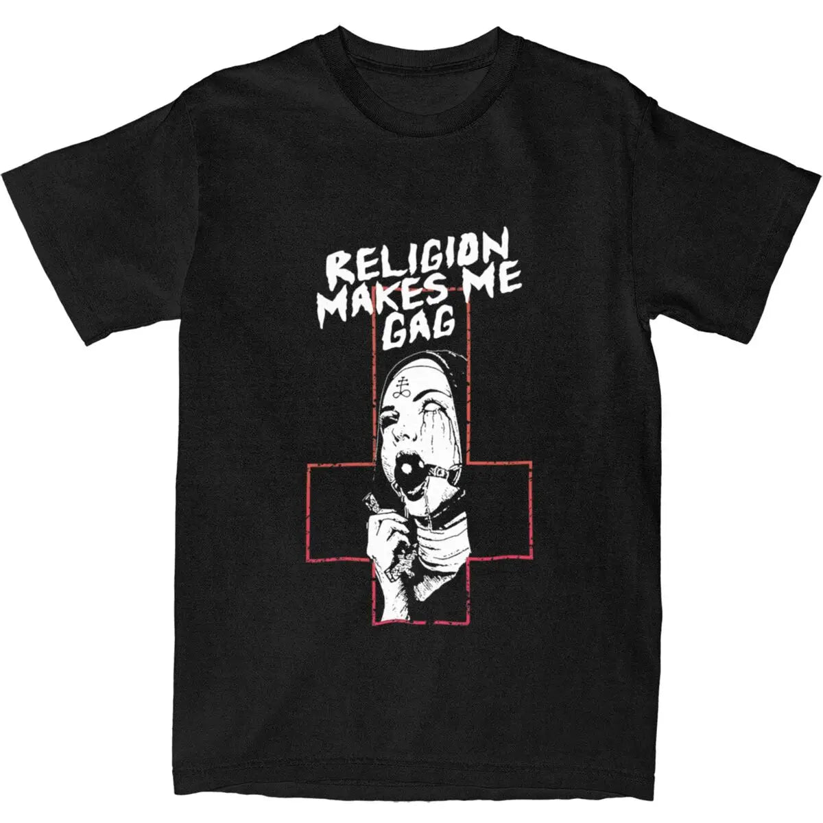 Männer Religion Makes Me Gag T-Shirts Nonne Satan 100% Baumwolle Kleidung Sommer Y2K Basic Kurzarm T-Shirt O Hals Hippie T-Shirt