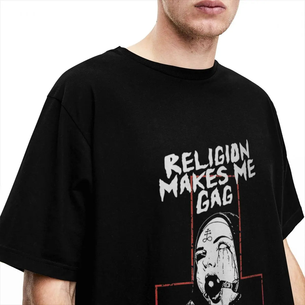 Männer Religion Makes Me Gag T-Shirts Nonne Satan 100% Baumwolle Kleidung Sommer Y2K Basic Kurzarm T-Shirt O Hals Hippie T-Shirt