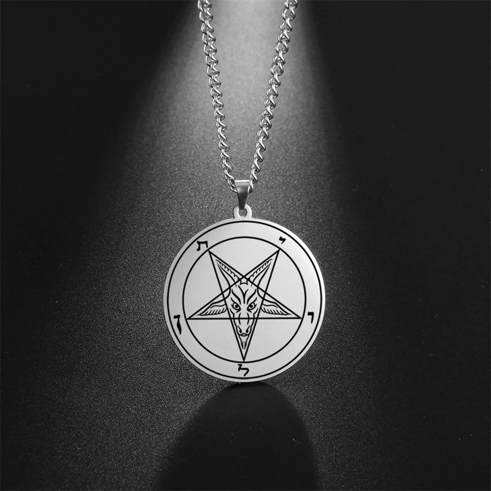 EUEAVAN Large Talisman Baphomet Necklace Goth Pagan Pentagram Amulet Symbol of Evil Stand-in for Satan Necklaces Goat Jewelry