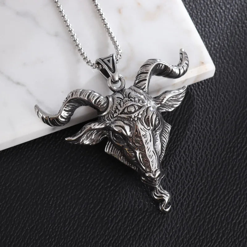 Neo Gothic Satanic Necklace Goat Head Demon Eye Baphomet