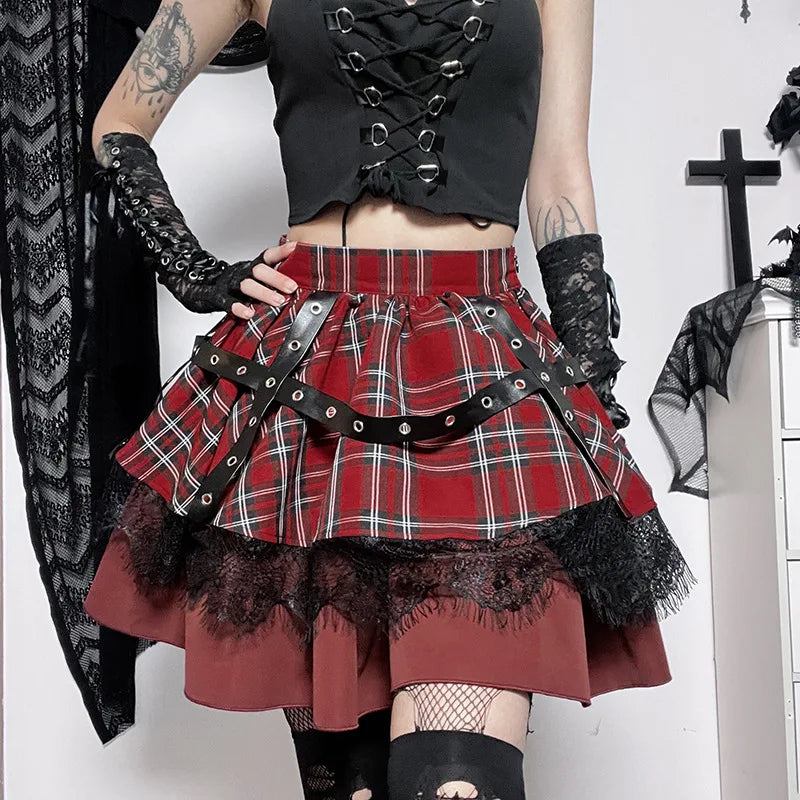 Y2k Lolita Cake Mini Gonne Gotico Harajuku Ragazze Plaid Gonna Plissettata Punk Dolce Pizzo Kawaii Abbigliamento Cosplay Costume