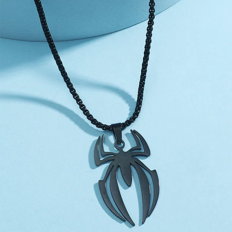 Superhero Spider Logo Cosplay Necklace Men Stainless Steel Pendant Chain Choker Jewelry Accessories Props Gift