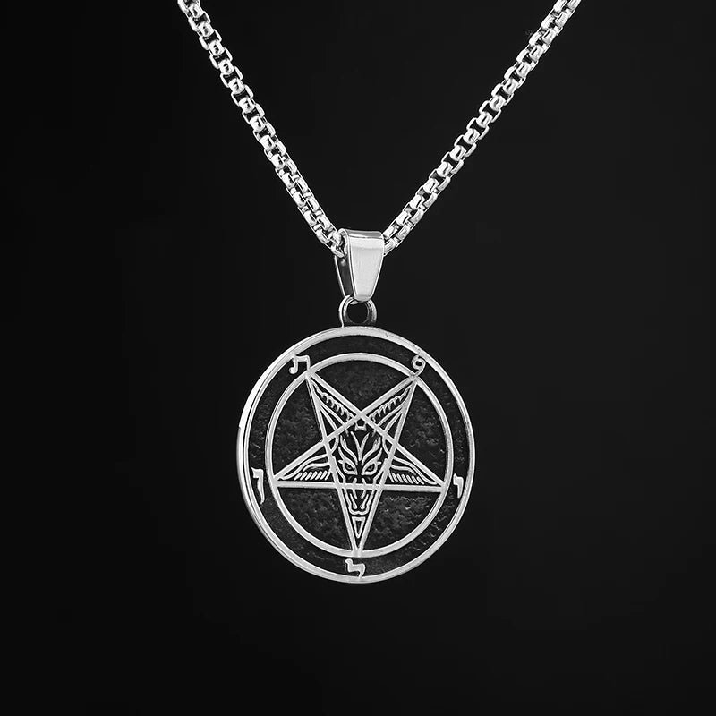 2023 New Baphomet Satan Necklace Satanic Jewelry Stainless Steel Lucifer Goat Pendant Antique Vintage Round For Men