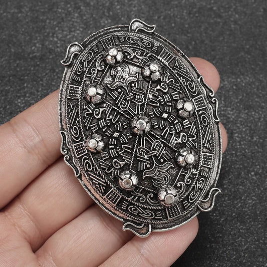 Vintage Nordic Fibula Shield Brooch Fashion Punk Amulet Pin Men's Medieval Clothing Pin