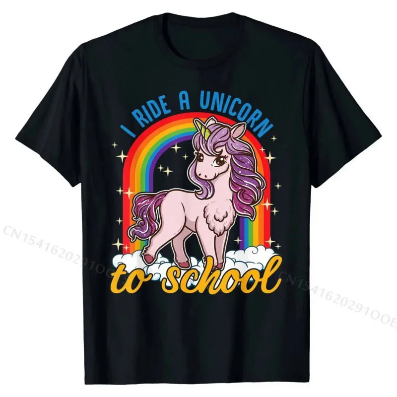 I Ride A Unicorns Tee for Students and Teachers, Cotton T-shirts for Men, Funny and Popular