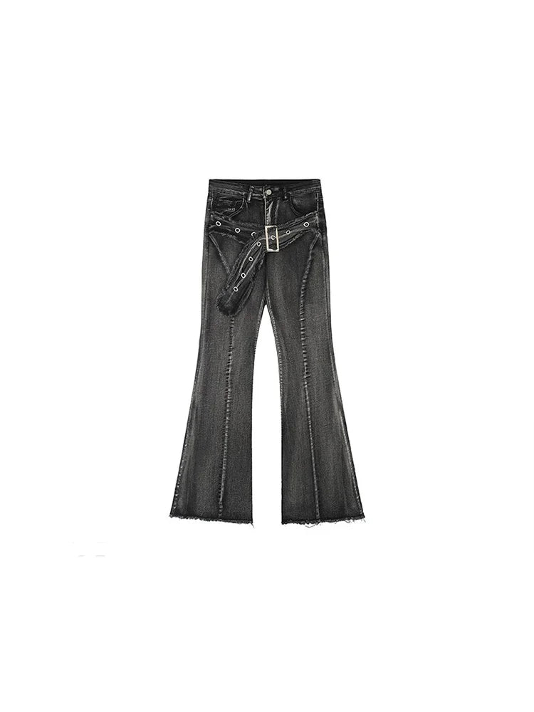 Women's Y2k Flare Jeans Baggy Harajuku Korean Black Gothic Denim Trousers Japanese 2000s Style Jean Pants Vintage Trashy Clothes