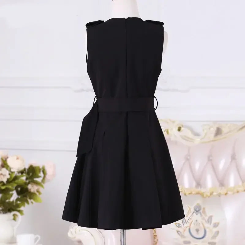 Frauen Ärmellose Weste Kleid 2023 Sommer Britische Mode Schwarz Zipper Schlank Elegante Dame Kleider Herbst Kleidung Punk Goth Gothic