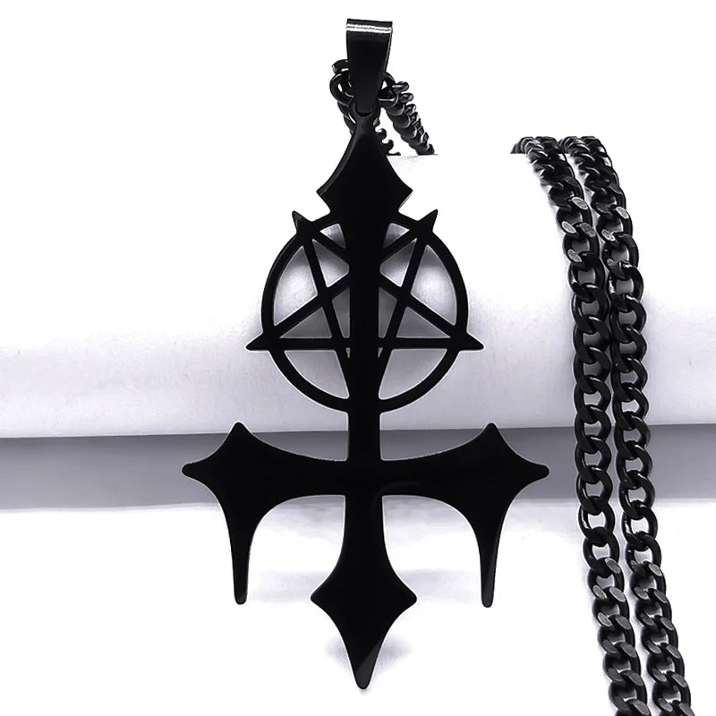 Goth Pentagramm Sigil Satan Kreuz Halskette für Männer Edelstahl Schwarz Y2k Gothic Stern Luzifer Schmuck Halloween Geschenk N3002