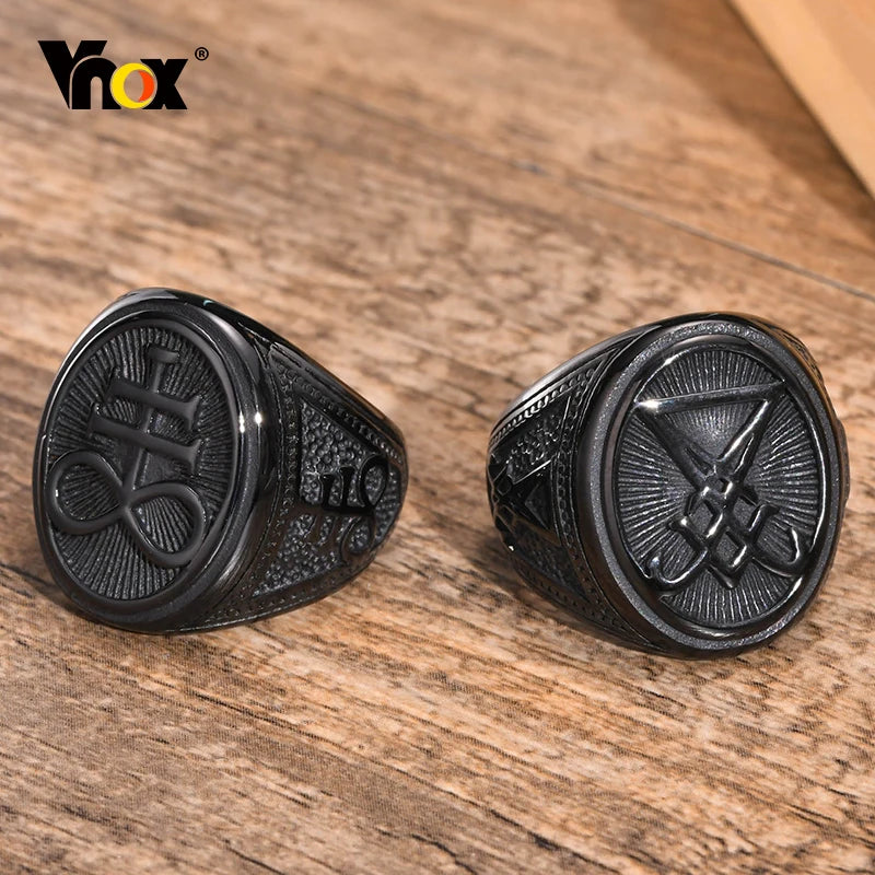 Vnox Sigil of Lucifer Rings Men Boys Talisman Amulet Gift Jewelry