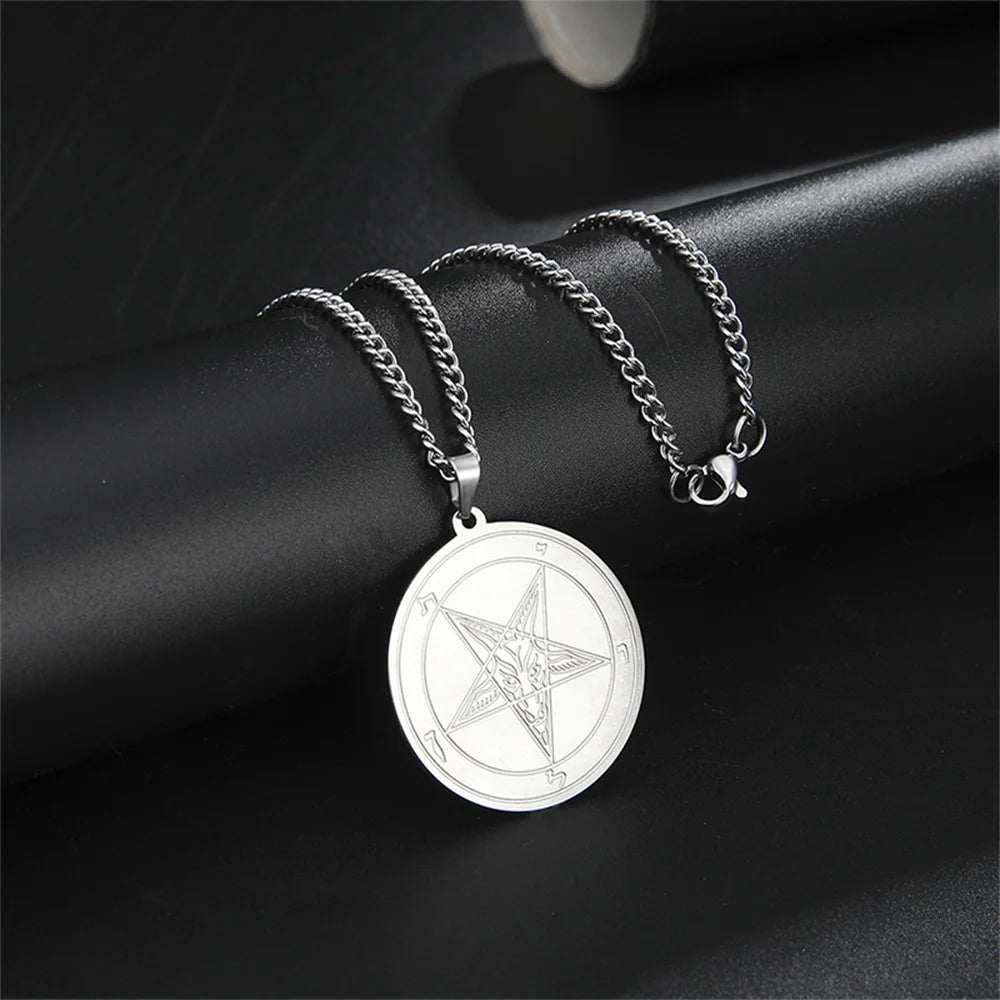 EUEAVAN Large Talisman Baphomet Necklace Goth Pagan Pentagram Amulet Symbol of Evil Stand-in for Satan Necklaces Goat Jewelry