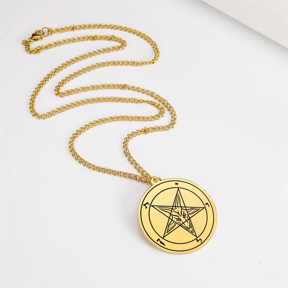 EUEAVAN Large Talisman Baphomet Necklace Goth Pagan Pentagram Amulet Symbol of Evil Stand-in for Satan Necklaces Goat Jewelry