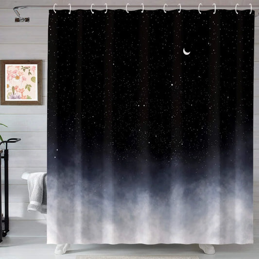 Black Shower Curtain Stars New Moon Bathroom Curtains Night Starry Sky View Home Decor Bathtub Screen With Hook Polyester Fabric