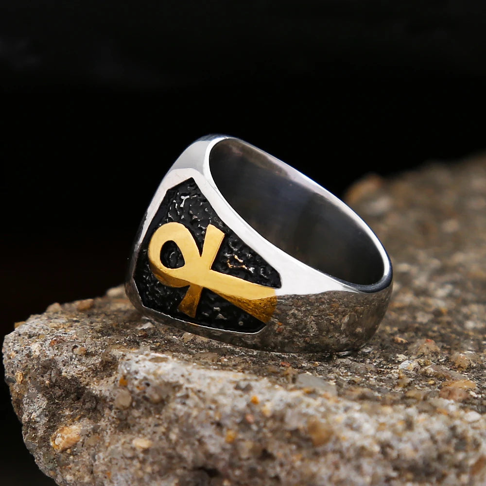 Egyptian Vintage Men Eye Of Horus Ring Fashion Stainless Steel Ankh Cross Ring Punk Biker Amulet Jewelry Gift Dropshipping