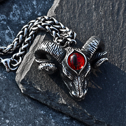 Demon Eye Satanic Ram Necklace Men's Vintage