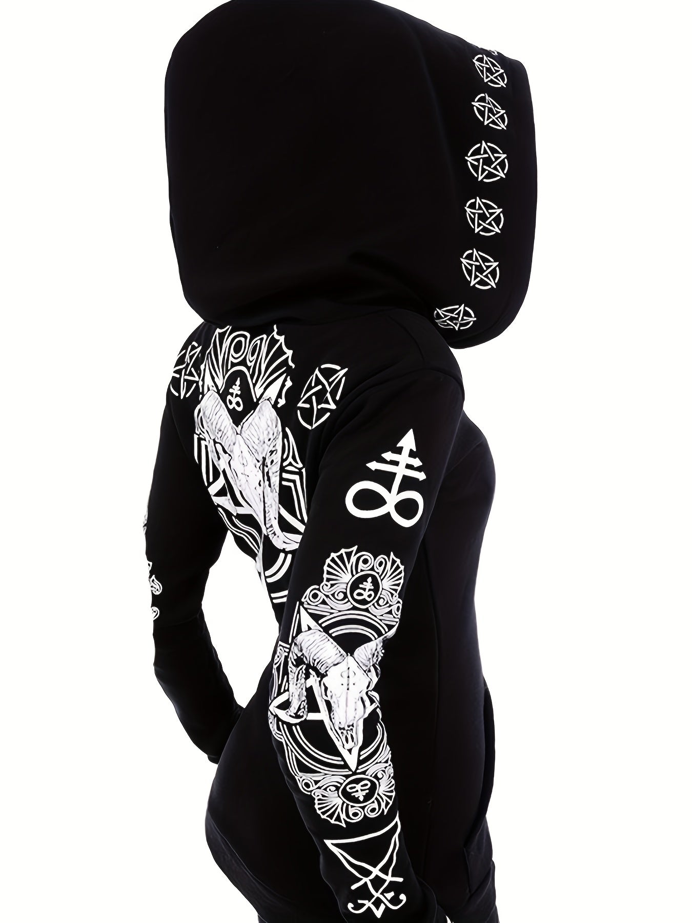 Womens Gothic Hoodie - Sun Moon Print Sweatshirt with Soft Fleece