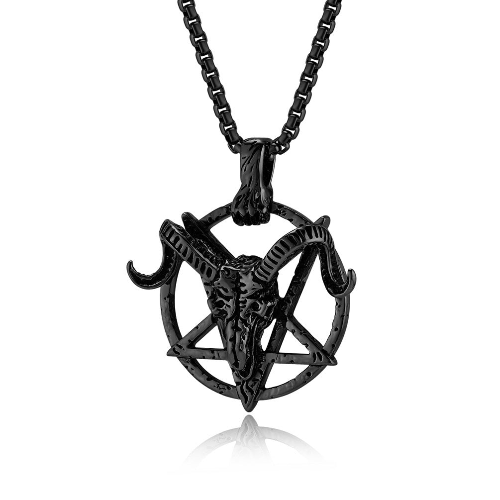 Retro Dark Wind Devil Satan Goat Pentagram Titanium Steel Pendant Necklace