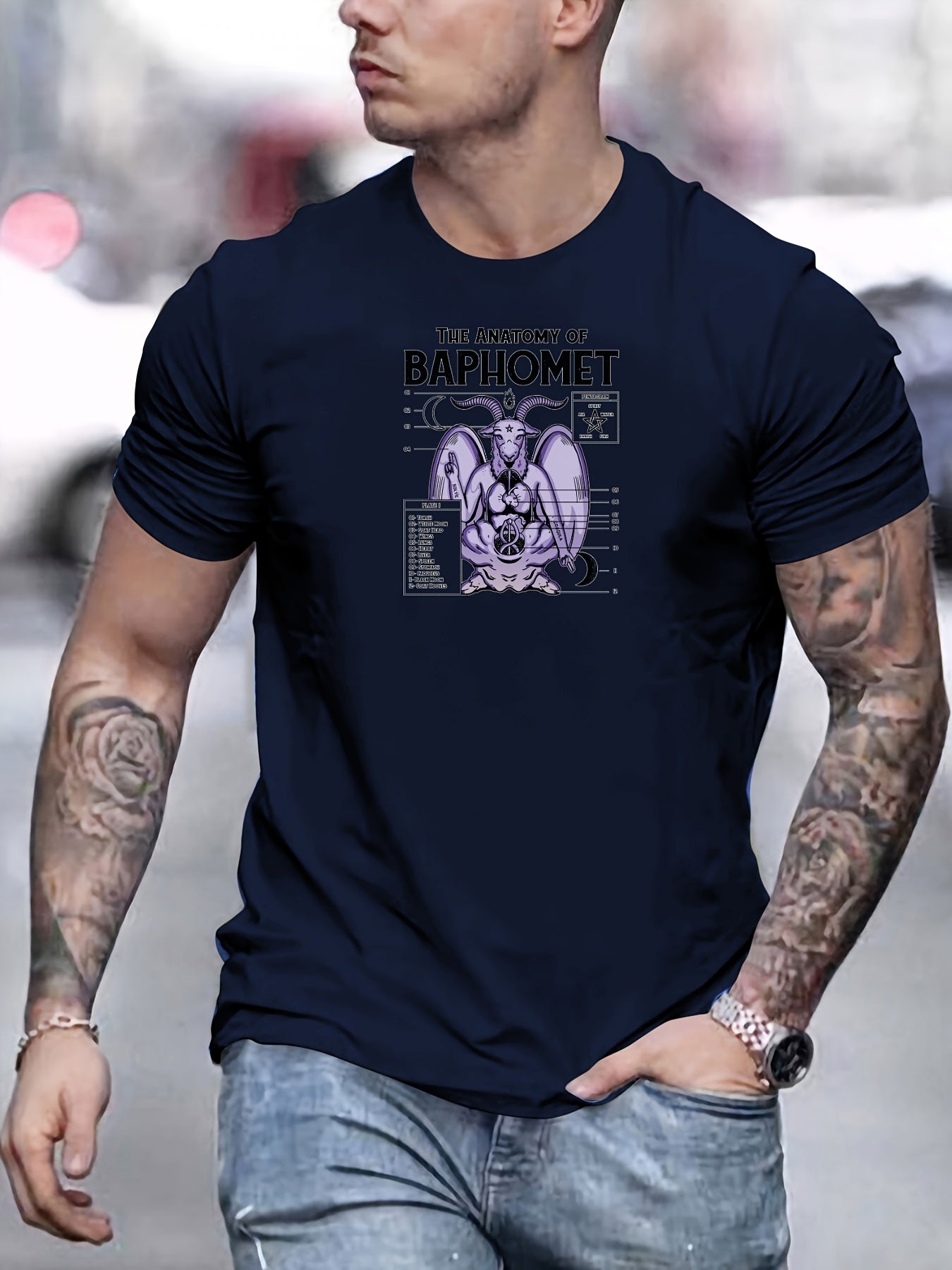 Baphomet Pattern Print Men's Fashion Comfy Short Sleeve Tee