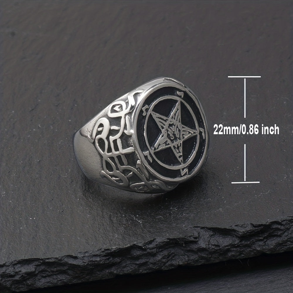 Anello da uomo in acciaio inossidabile con pentagramma - Design audace e gotico da strega - Gioielli particolari per ogni occasione