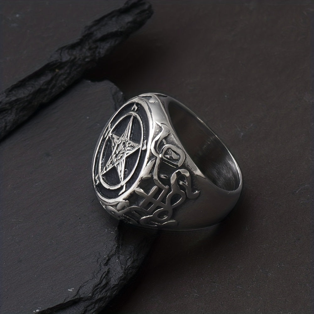 Anello da uomo in acciaio inossidabile con pentagramma - Design audace e gotico da strega - Gioielli particolari per ogni occasione