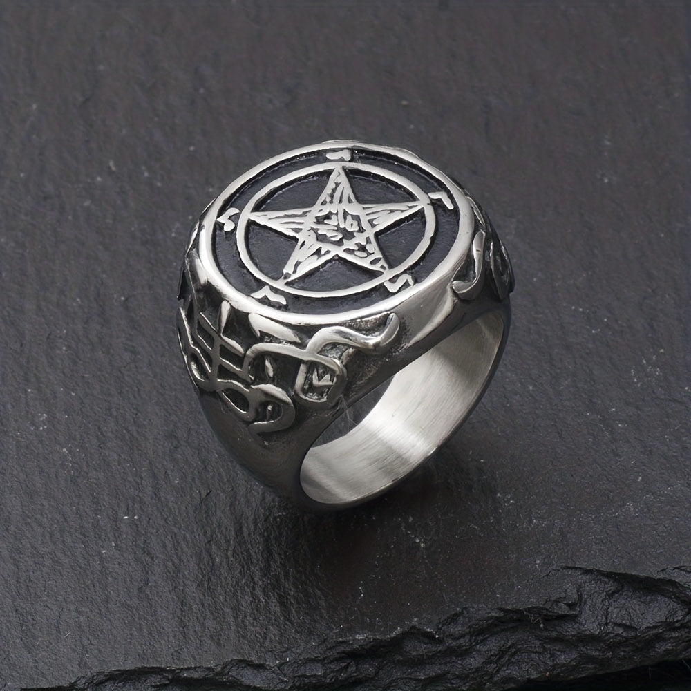 Anello da uomo in acciaio inossidabile con pentagramma - Design audace e gotico da strega - Gioielli particolari per ogni occasione