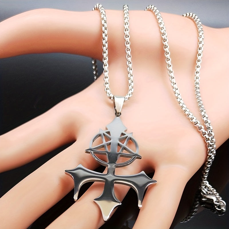 Stylish & Durable Men's Pentagram Pendant Necklace | Silver-Plated Stainless Steel, Versatile Accessory, Perfect Gift