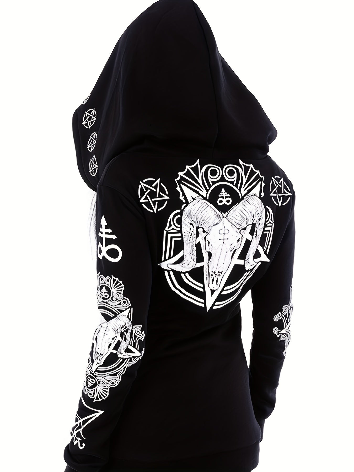 Womens Gothic Hoodie - Sun Moon Print Sweatshirt with Soft Fleece